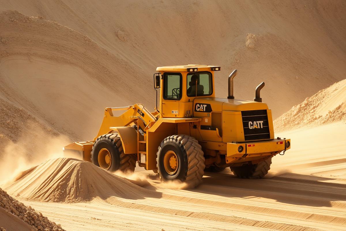 Wheel loader moving silica sand at a quarry